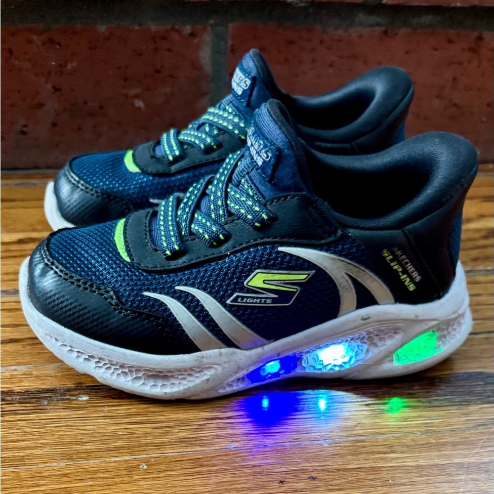 Skechers Blue and Green Light-Up Sneakers with Mesh Design